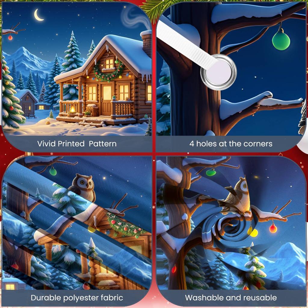 Christmas Banner Colorful Lights Xmas Banner Night Backdrop Wooden Cabin Holiday Background For New Year Decor Christmas Indoor