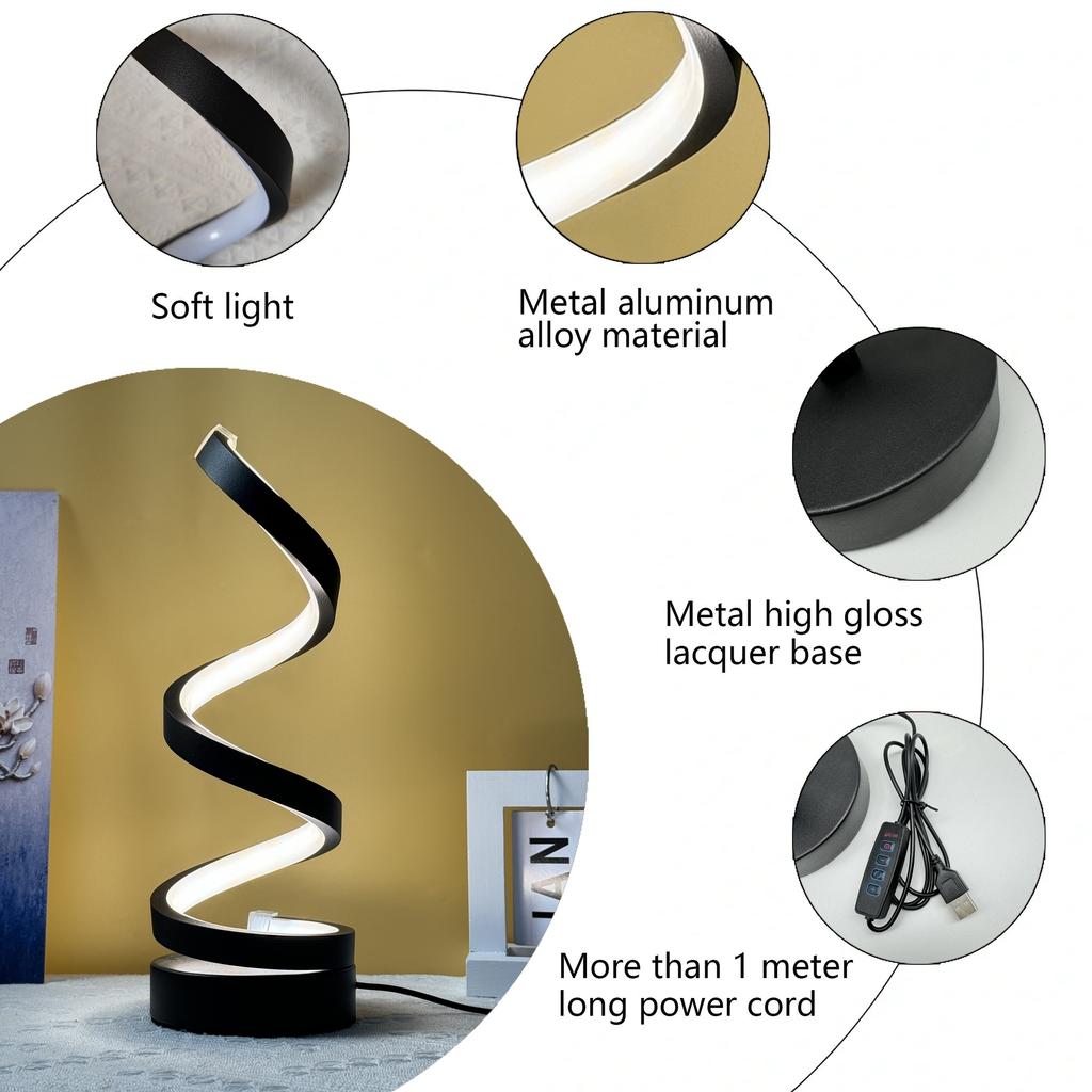 Настольные лампы для гостиной, современная спиральная светодиодная настольная лампа с регулируемой яркостью, небольшие прикроватные лампы, тумбочка для спальни, офиса, дома