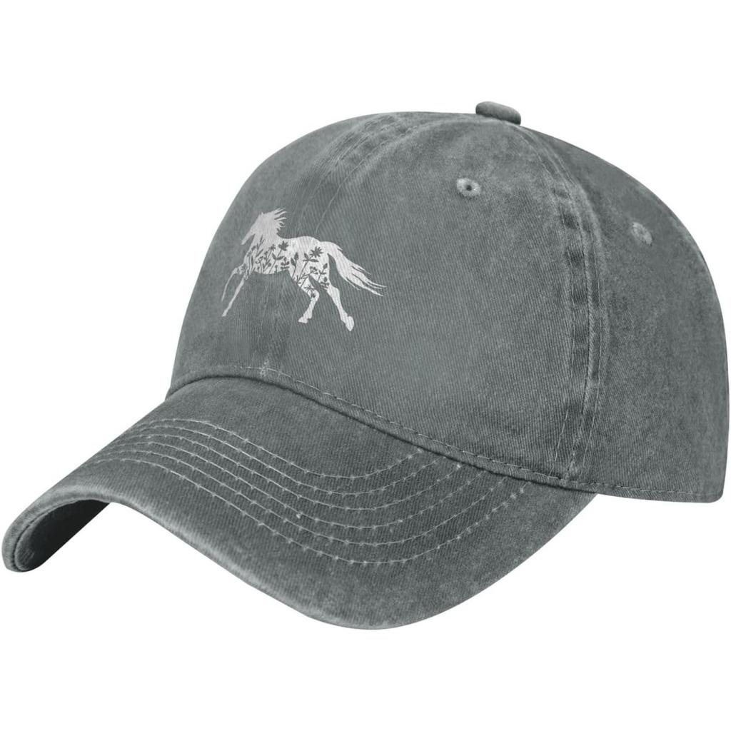 Floral Silhouette Horse Baseball Cap Washed Cotton Adjustable Trucker Hat for Unisex Casual Outdoor