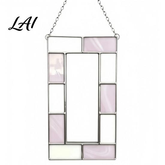 Hanging Photo Frame for Polaroid Acrylic Light Catcher Retro Stained Glass Style Christmas Tree Ornament Display with Chain Transparent Decorative
