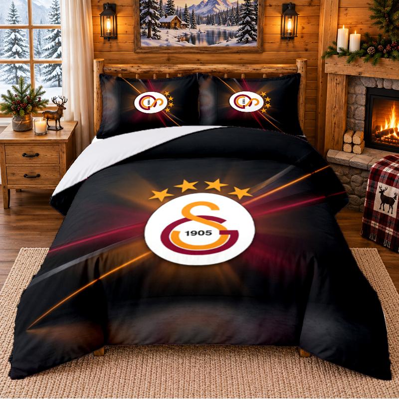 Printed 3Pcs Bedding Set Galatasaray FC Pattern Bed Sheet Pillowcase For Bedroom Decor