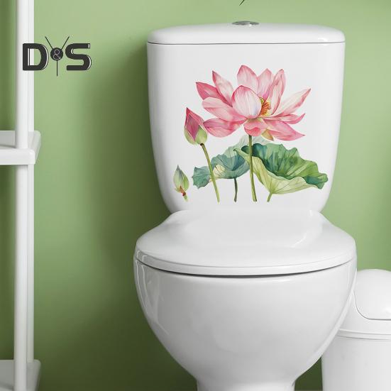 Летняя наклейка на унитаз с цветком лотоса, съемная самоклеящаяся водонепроницаемая ПВХ для гостиной, ванной комнаты, стены искусства, цветочная наклейка для украшения крышки унитаза