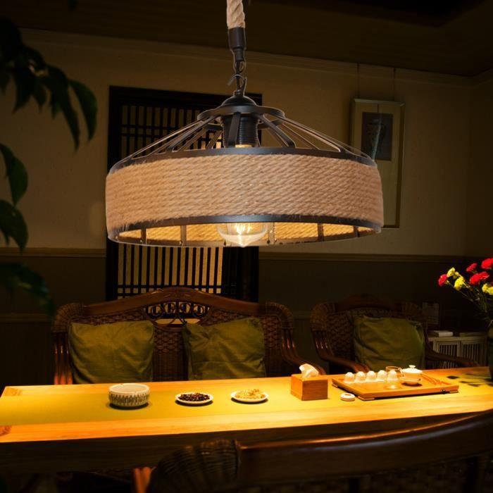 Yote Lustre Suspension Industrielle - Corde Chanvre - Style Vintage - 30CM