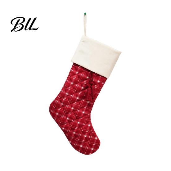 Reusable Flannel Candy Bags Christmas Stockings, 18 x 10 Inch Large Quilted Hanging Rustic Decorative Stocking Sets Xmas Gift for Fireplace