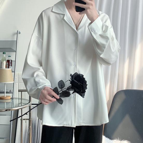 Мужская рубашка с кубинским воротником, длинный рукав, на пуговицах, повседневная рубашка свободного кроя, однотонная рубашка для работы, вечеринок, свиданий