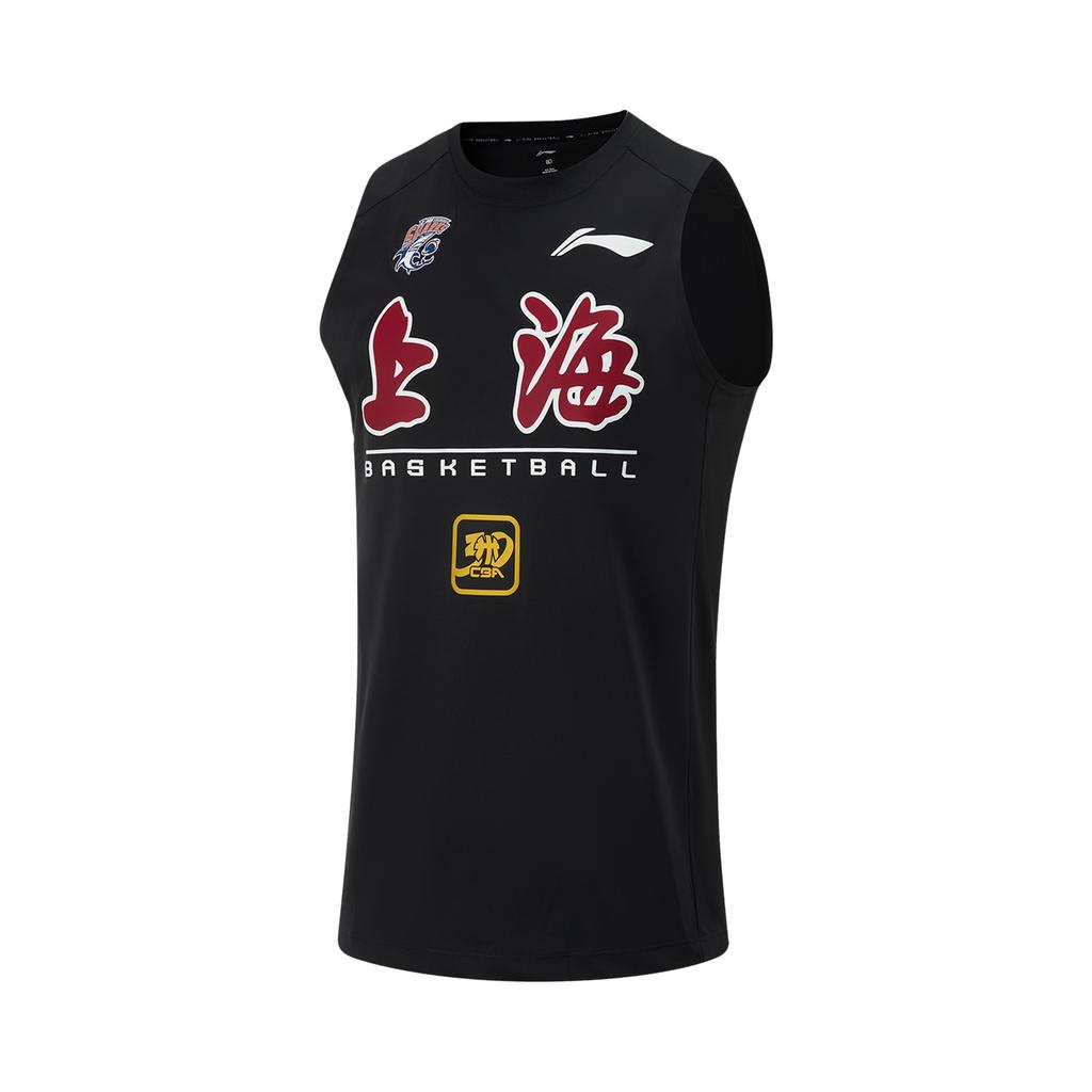 Li Ning CBA Series 24 Season Shanghai Team Round Neck Sleeveless Letter Print Vest Men Vests Black AVSU819-2