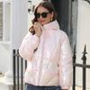 Women's Winter Glossy Short Hooded Bakery Clothes Long-sleeved Zipper Solid Color Casual Jacket