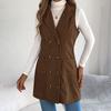 Autumn Winter Women's Corduroy Vest Solid Color Double-breasted Long Corduroy Vest Slim-fit Sleeveless Vest