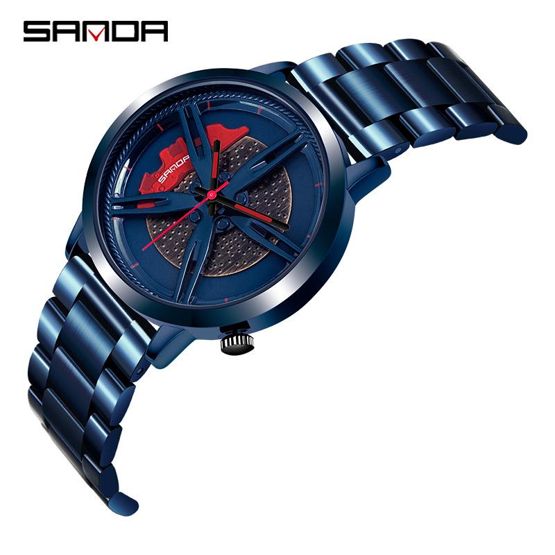 SANDA Новые мужские часы Модные мужские трендовые часы с полым циферблатом Водонепроницаемая концепция водонепроницаемых мужских автомобильных вращающихся кварцевых часов