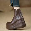 PU 8 Cm Handmade Women's Shoes Autumn and Winter Soft Leather To Increase Waterproof Platform Soft-soled Lightweight Short Boots