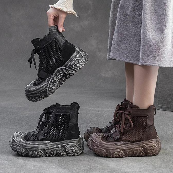 Johnature Дышащие сетчатые ретро-ботинки с вырезами, удобные и универсальные женские туфли на плоской платформе