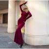 Женское модное высококачественное облегающее платье с длинными рукавами и круглым вырезом на весну-осень 2025 года, женские уличные вечерние длинные платья