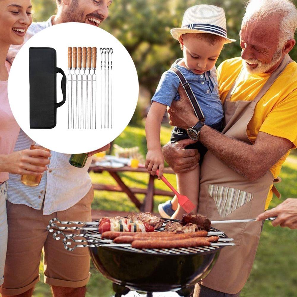 10 шт. многоразовых шампуров для барбекю из нержавеющей стали, вилка для гриля, игла для барбекю, зефир
