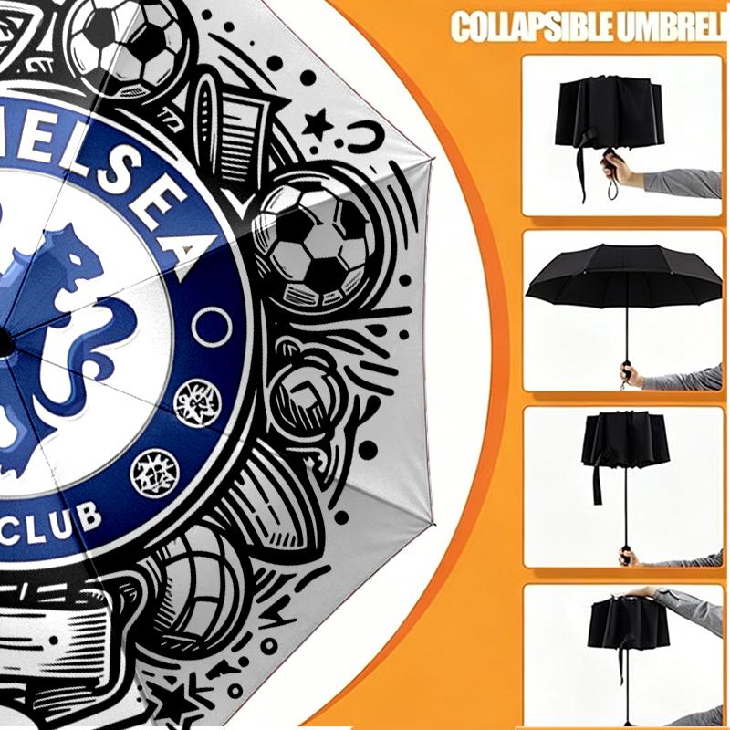 Custom Name Personalized football club F.C Print Umbrella, Auto Open Close, 8‑Rib Sturdy Frame, Commute Camping Hiking Use, Birthday Gift