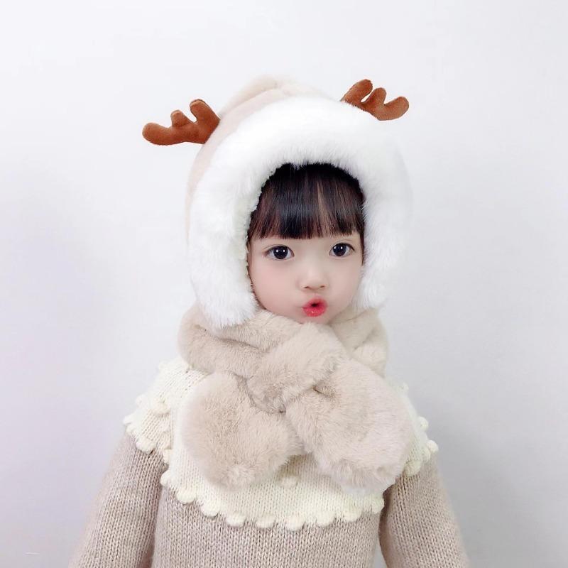 Winter Thicken Children Hat Plus Fleece Kids Christmas Caps Cartoon Elk Hat for Girls Boys Scarf Thicken Cap Newborn Photography