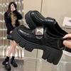 Retro Platform Loafers Women's 2025 New Autumn Velcro Thick Heel Single Shoes Versatile British Style Small Leather Shoes