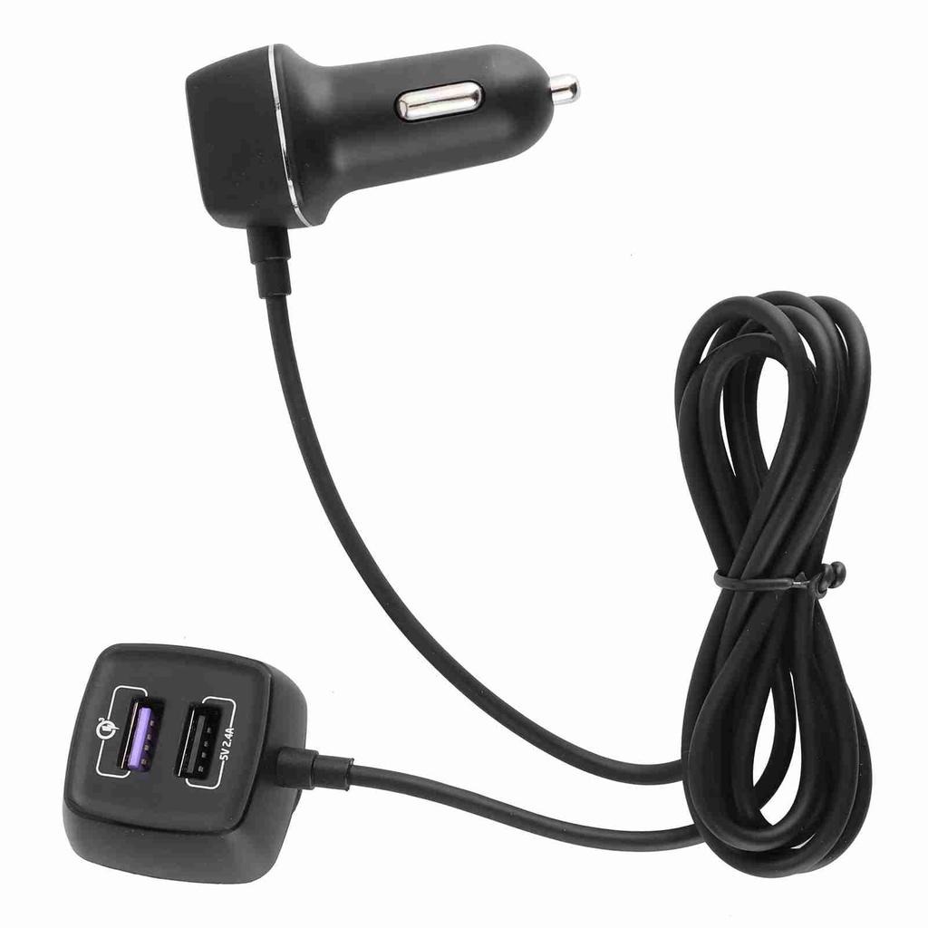 Fast Car Charger 4 USB Port for QC 3.0 Fast Charging Rear Seats Expanded WExtension Cord 60W 12V