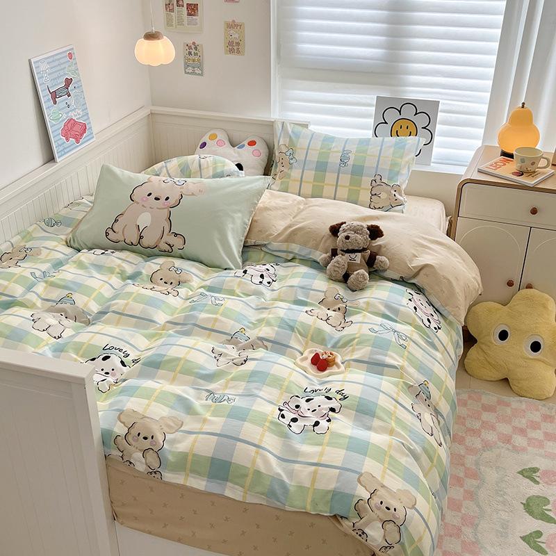 Комплект из трех предметов для спальни из набивного хлопка, постельное белье, пододеяльник, простыня, комплект из четырех предметов