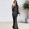 Women Prom Dress Tassel Sleeves Sheath Slim Fit V Neck Solid Color Sequin Fishtail Hem Evening Dress Cocktail Party Maxi Dress