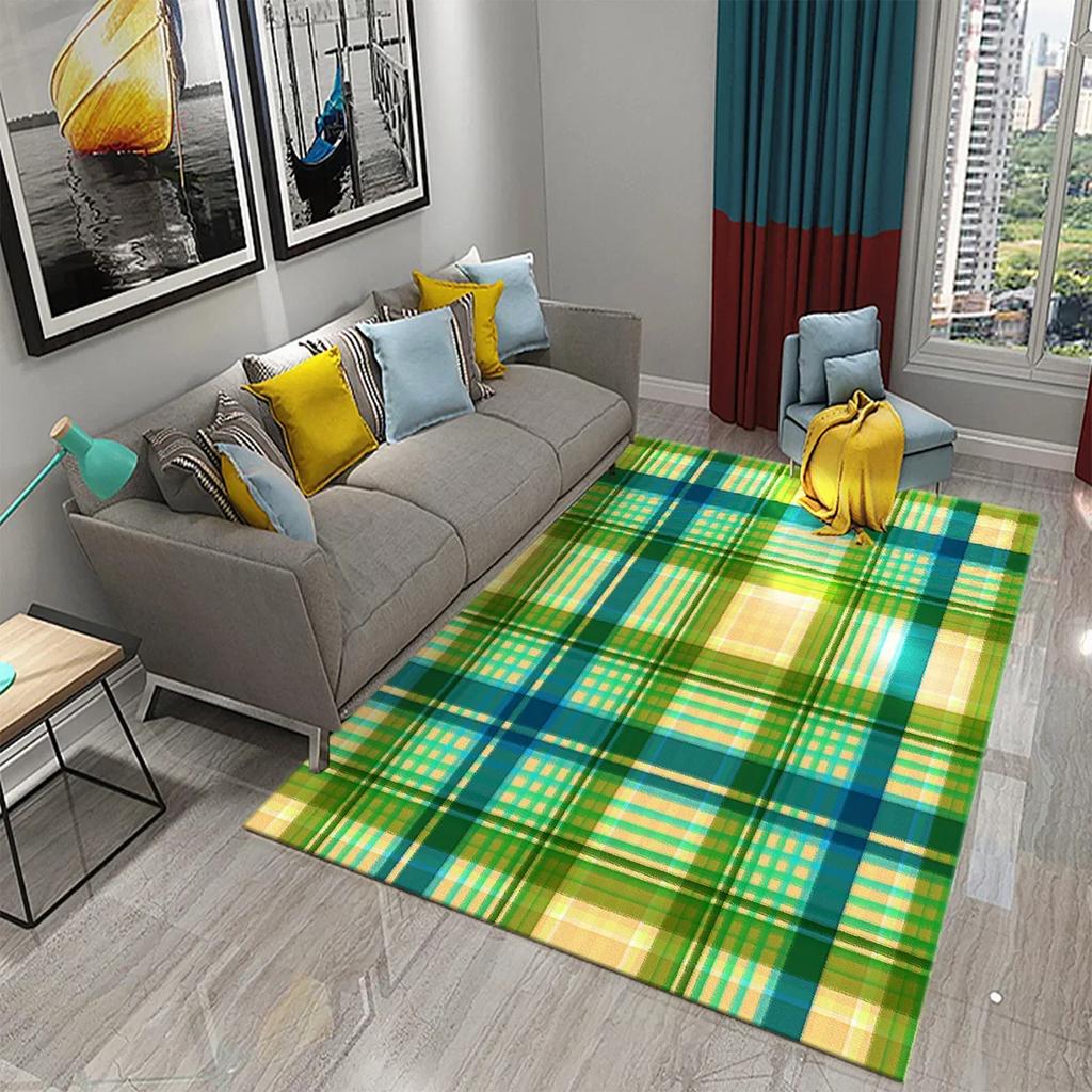3D Retro Colorful Plaid Lines Carpet Colour Geometry Ethnic Style Rugs for Living Room Bedroom Decor Area Rugs Kitchen Floor Mat