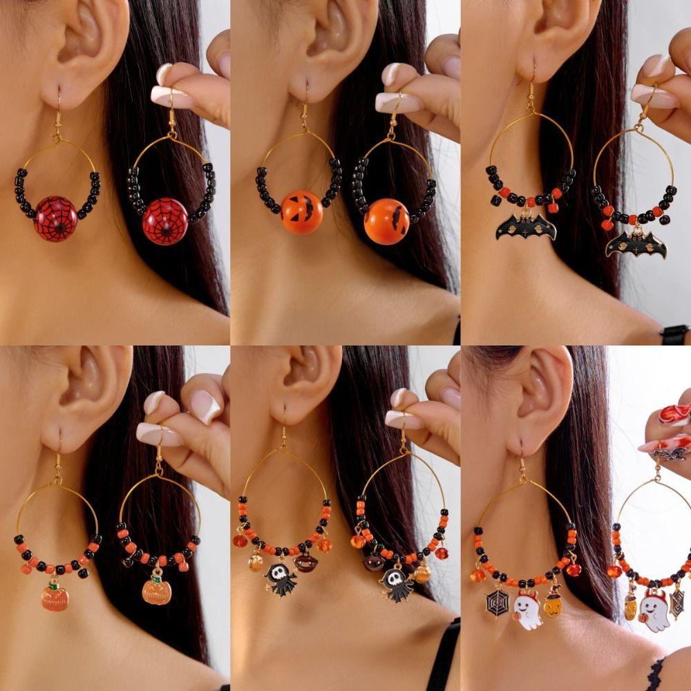 Beads Halloween Earrings Skull Ghost Dangle Earrings Jewelry Pumpkin Hoop Earrings  Women