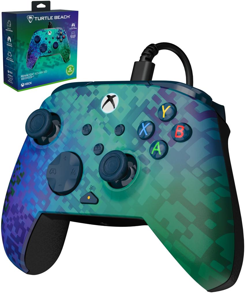 Turtle Beach Контроллер REMATCH ADVANCED Glitch Green Проводной Геймпад для Xbox Series PC Переназначение Кнопок Триггеры с Волосками Двойная Вибрация Эргономичный Дизайн Аудио