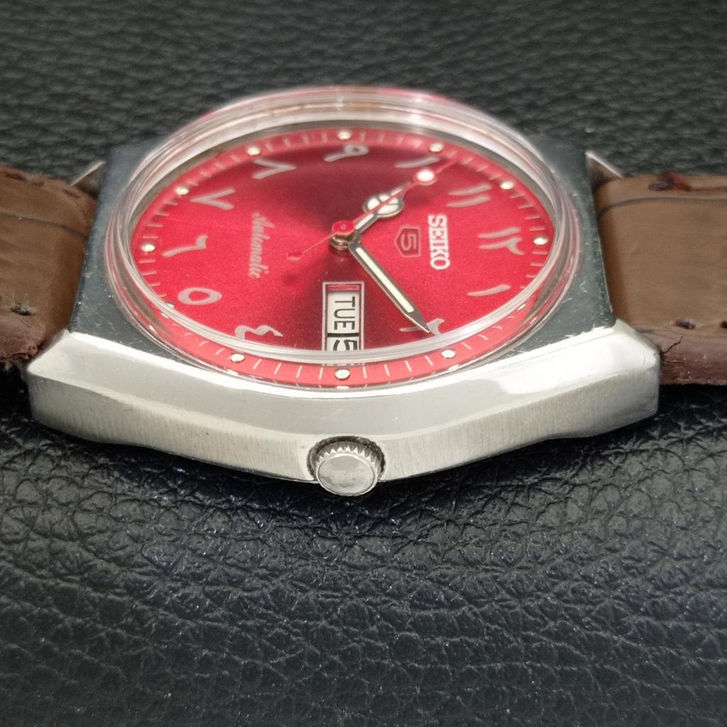 AUTOMATIC VINTAGE SEIKO 5 JAPAN 6309A MENS ARABIC RED COLOR DIAL WATCH a701347-5 R206a-a701347