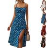 Women Summer Floral Midi Dresses Casual Spaghetti Strap Sleeveless Ruched Split Slit Long Dresses