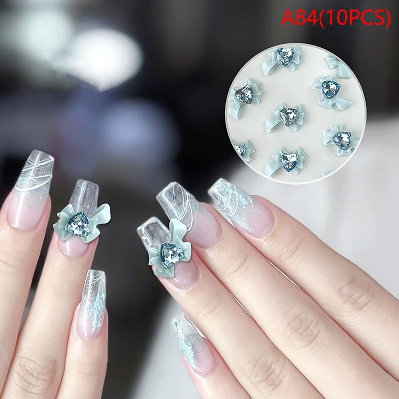 10pcs 3D Resin Bowknot Nail Charms with Pink Ribbon Bow Rhinestone, Jewelry Parts for Manicure Decor DIY Salon Accessory Gift