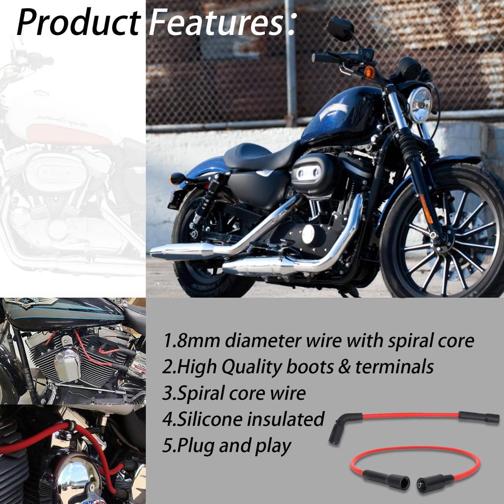 XTPTFABS Красный Комплект проводов зажигания 8 мм для Harley Davidson Sportster XL 883 1200 2007-2017