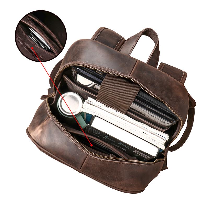 Винтажный мужской кожаный рюкзак Crazy Horse, роскошный модный дорожный рюкзак большой емкости, школьная сумка в стиле колледжа, сумка для ноутбука