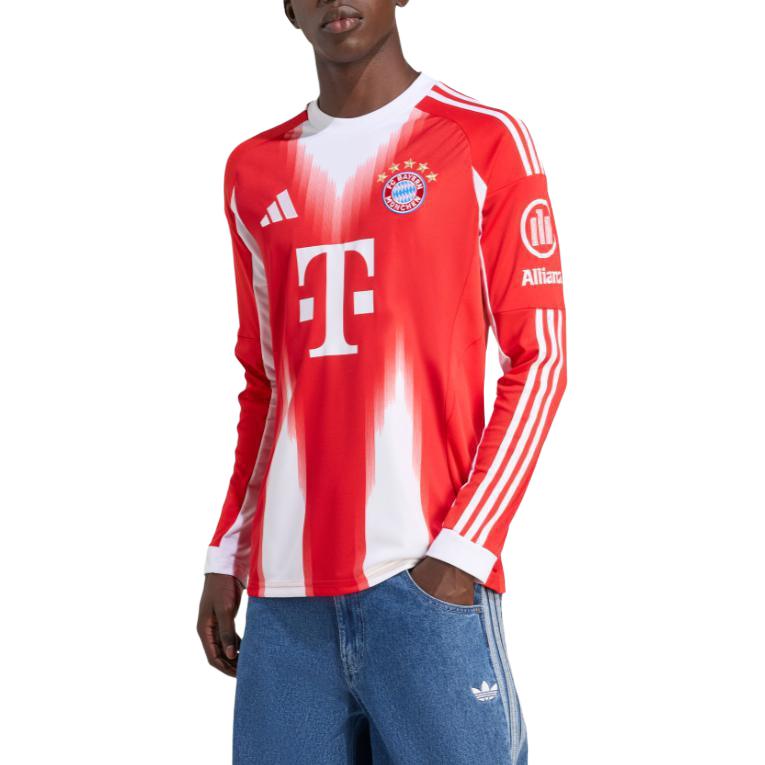 adidas ФК Бавария 25/26 Домашняя футболка Облегающий крой Круглый вырез Модная Спортивная Футболка с длинным рукавом Футбольная футболка Мужская футболка JP3689
