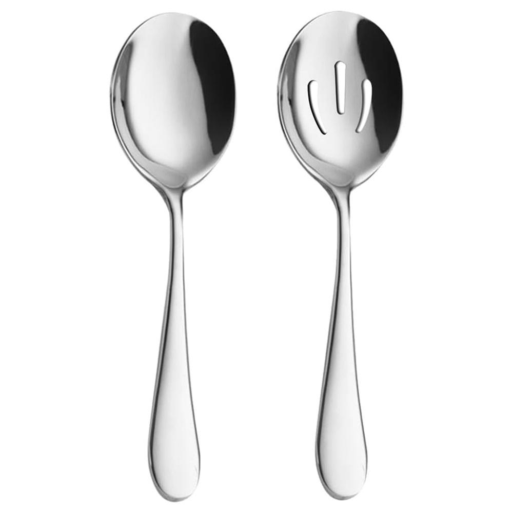 2Pcs Stainless Steel Cooking Spoon Set Solid Slotted Heavy-Duty Heat Resistant Utensils for Mixing Easy Clean4