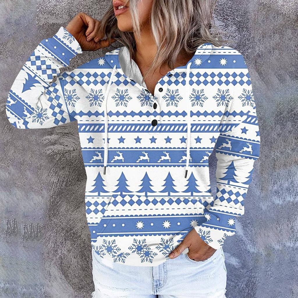 Женские повседневные модные принты с длинным рукавом на пуговицах пуловеры с капюшоном толстовки