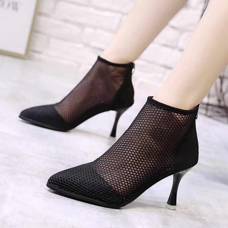 Женские модные туфли на высоком каблуке в сетку с отверстиями