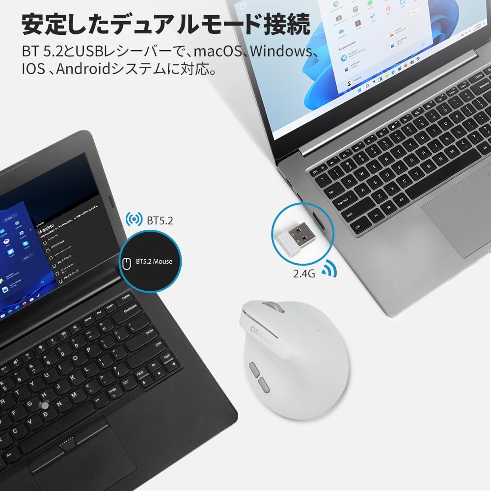 Delux Ergonomic Wireless Small Vertical 4000 Dual for Carpal and Hand for and Laptops Mouse, Hand, Lightweight, 84g, Mouse, DPI, 2.4G/Bluetooth 5.2