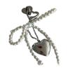 Pearls Beaded Phone Lanyard Bowknot Heart Pendant Keychain Stylish Phone Charm Keyring Bag Charm Accessory for Women