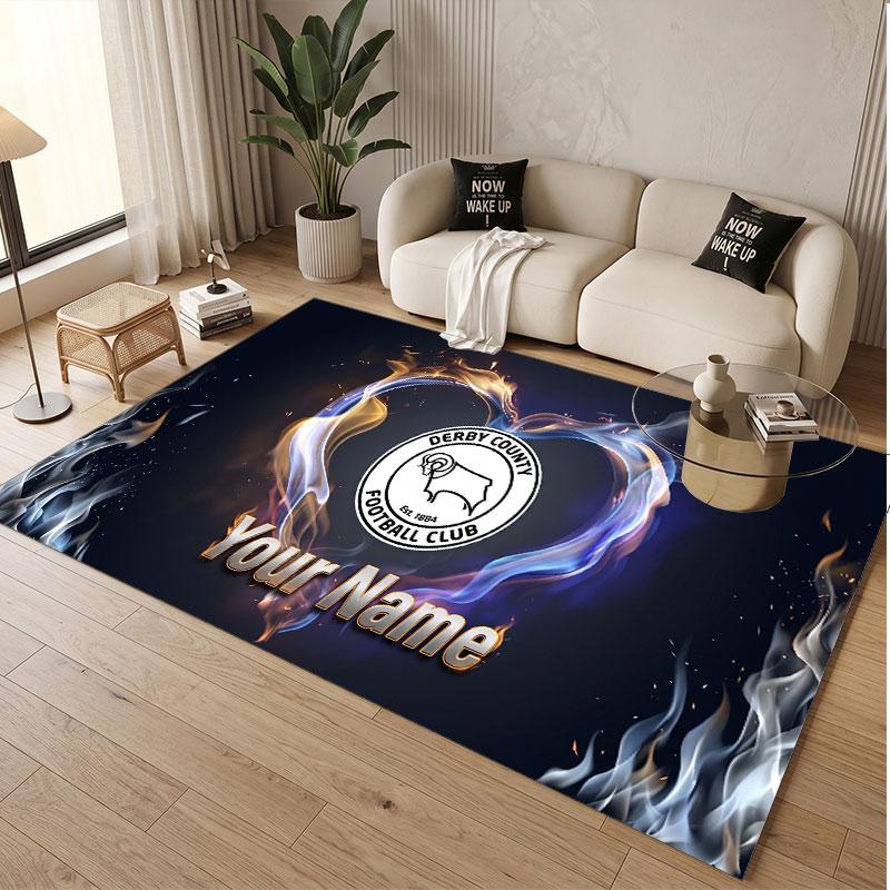 Custom Rug Derby County Pattern Print Name Text Soft Non‑Slip Floor Carpet for Home Indoor Decoration