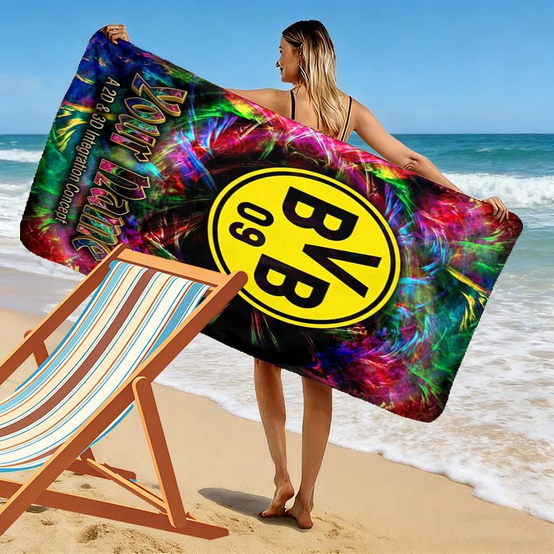 Name Custom Borussia Dortmund Print Beach Towel, Large Soft Quick Dry Towel for Beach Camping Swimming