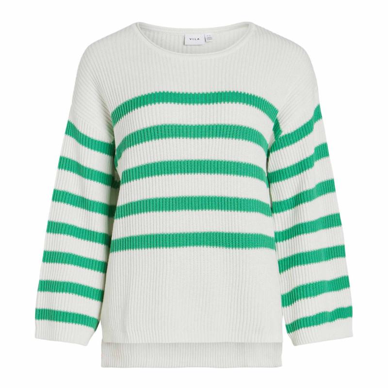 Женский свитер в полоску с круглым вырезом и рукавами 7/8 VILA