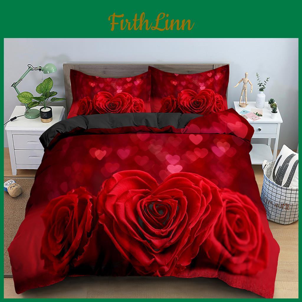 Wedding Set Bedding Valentines Day 23 Pcs Luxurious Rose Love Heart Duvet Cover King Microfiber 3d Red Rose Print Quilt Cover
