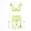 Bras & Bra Sets 5 Piece Bows Mesh Fishnet Sexy See Through Lingerie Set Women Black Blue Neon