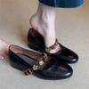 Fashion Metal Buckle Genuine Leather Women Mary Jane Shoes Women's French Shallow Mouth Single Shoes Low Heel Temperament Ballet Shoes