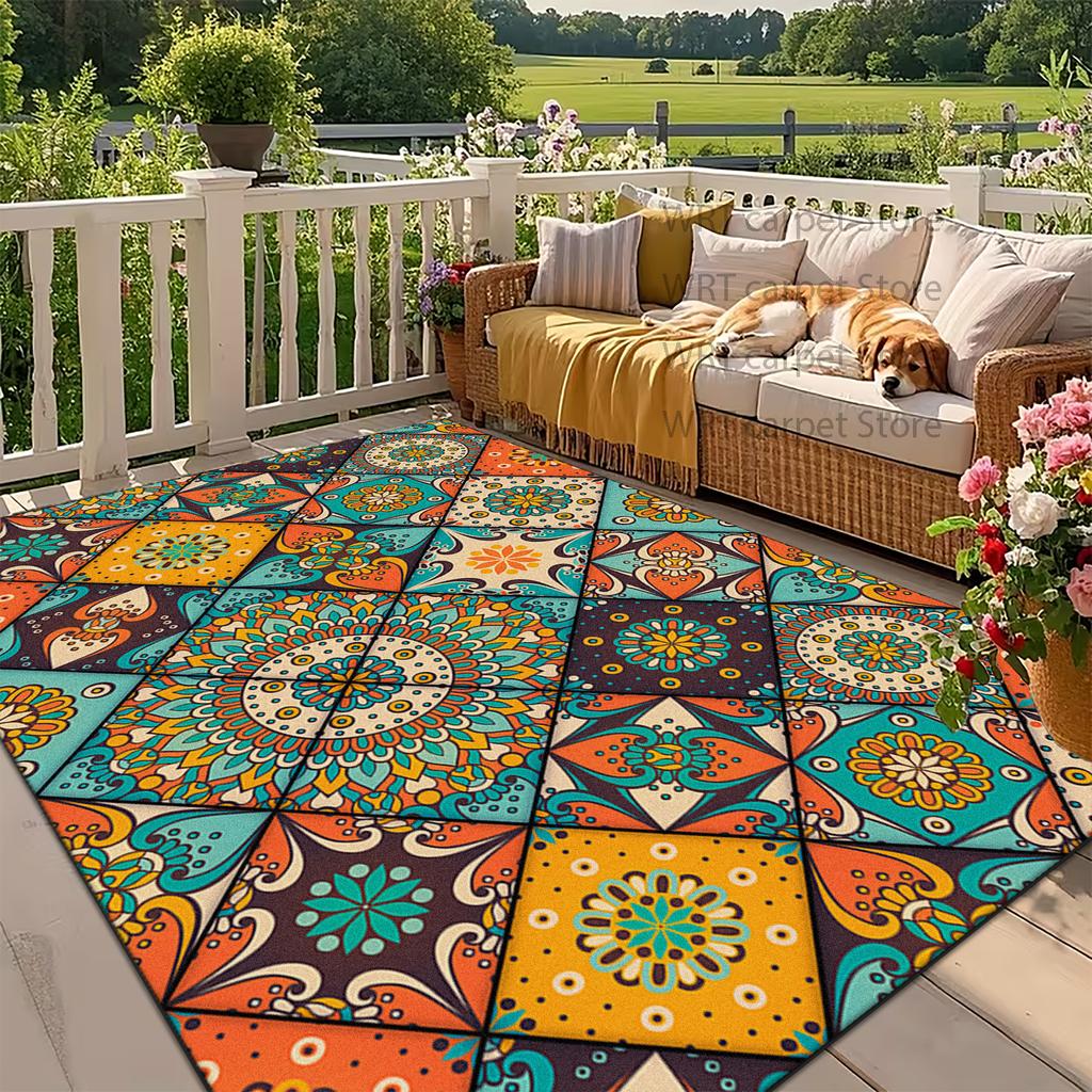 Bohemia Outdoor Patio Rugs Decoration Coffee Tables Ethnic Anti Slip Floor Mat Large Size Short Velvet Sofa Area Carpet Washable