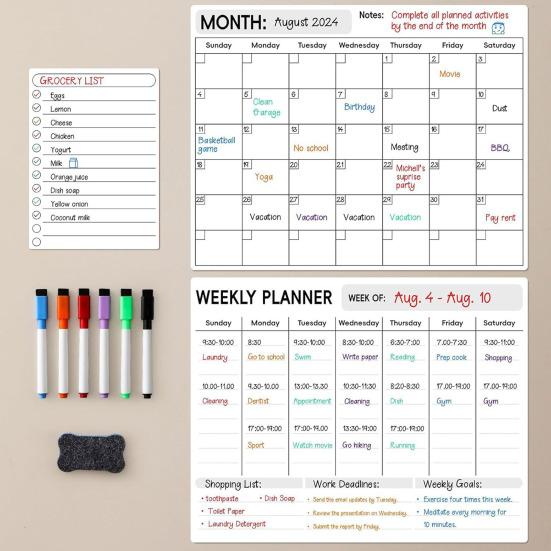 3 шт./набор магнитных наклеек для белой доски с ручками, ластик для доски, списки продуктов, графики домашних дел, меню