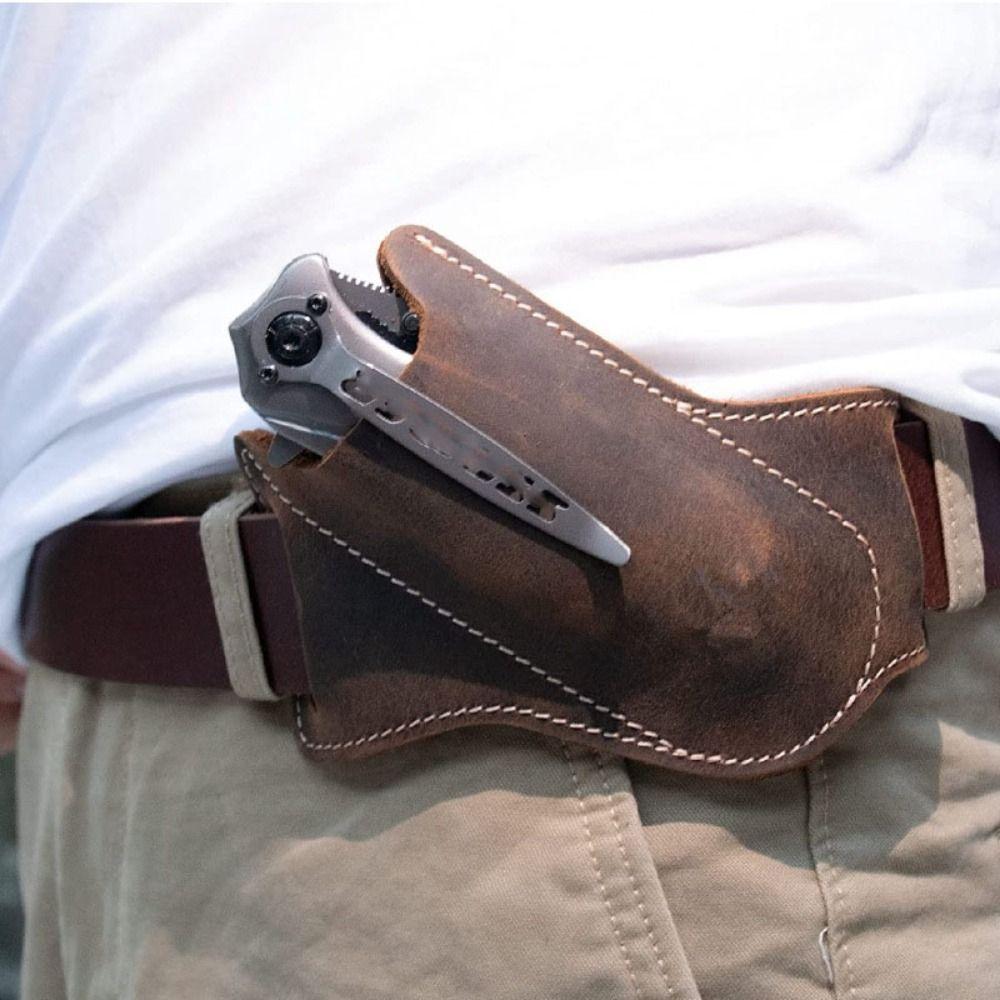 Cowhide/Leather Fold Knife Tool 106*56.3mm Leather Sheath Holder Flashlight Case  Outdoor Equipment
