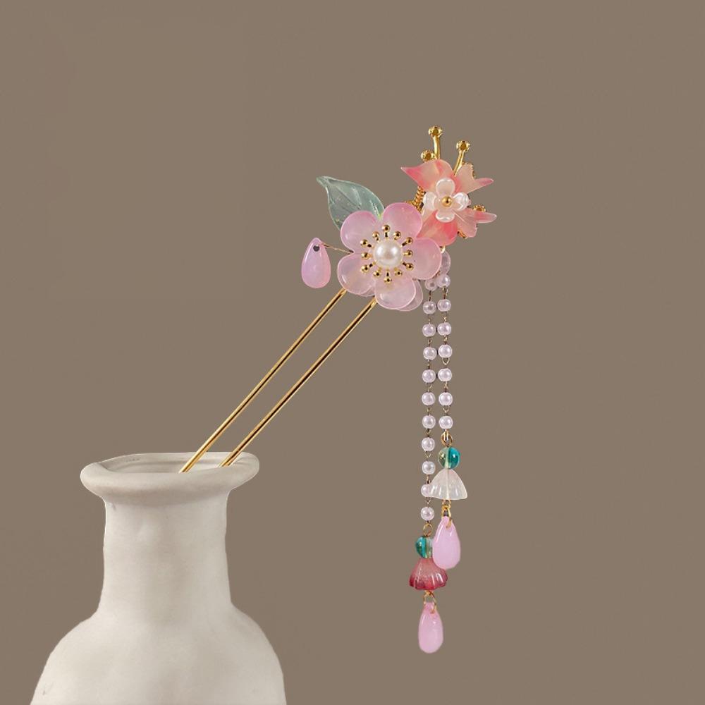 Chinese Style Flower Hair Stick Handmade Hanfu Hair Bun Elegant Butterfly Hairpin  for Hanfu Party