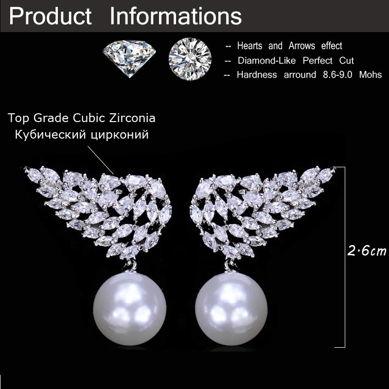 WWJ модные женские ювелирные аксессуары перо крыло CZ цирконий серьги-капли для женщин