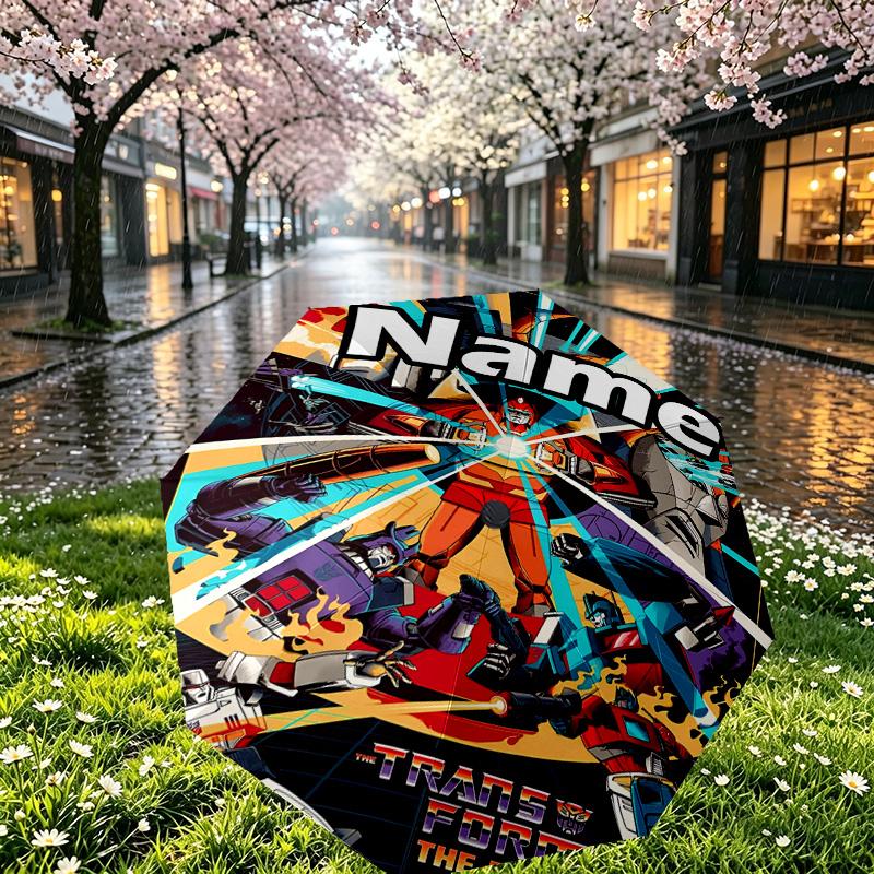 Custom Name Personalized Transformers Print Umbrella, Auto Open Close, 8‑Rib Sturdy Frame, Commute Camping Hiking Use, Birthday Gift