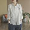 2024 Spring/Autumn Women's Retro Floral Embroidered Cotton-Linen Long Sleeve Shirt